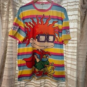 Colorful Striped Kids Shirt with Cartoon Print